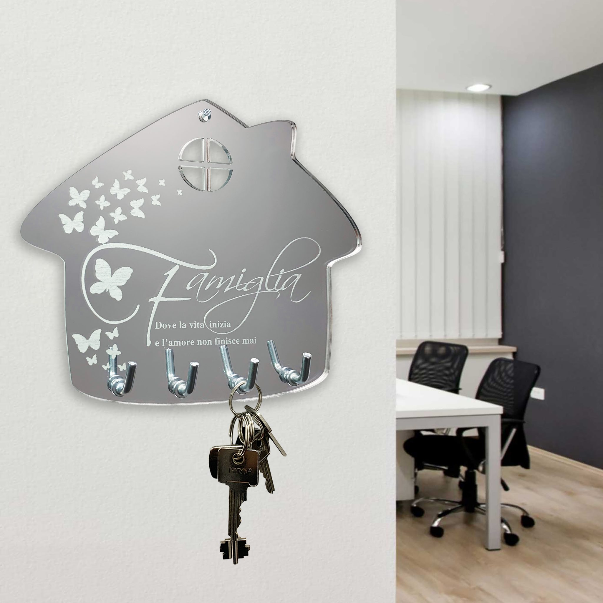 Porte-clés Mural En Plexiglas Design, Forme Cœur Stylisé 'Sweet Home', Fabrication Italienne